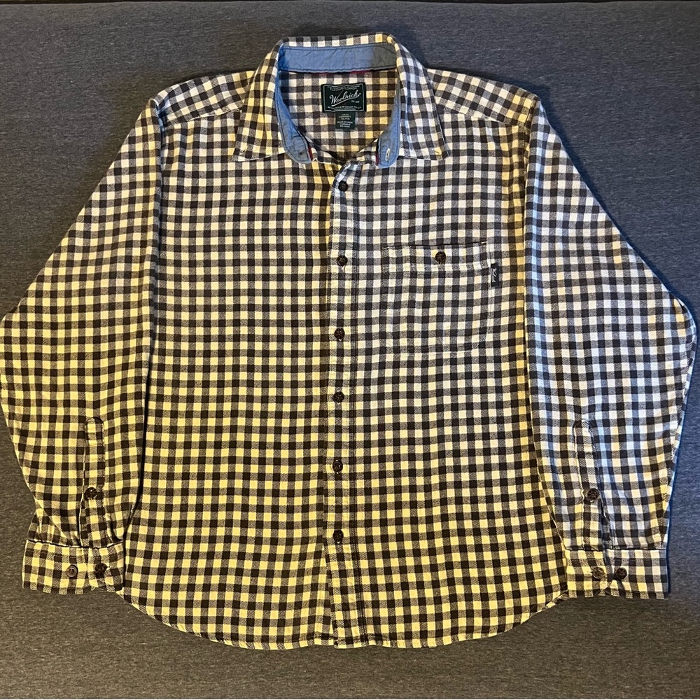 Woolrich 100% Heavy Cotton Flannel Mens Sz XL Gray/White Checkered Style